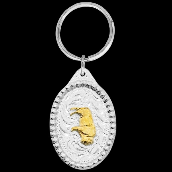 Gold Buffalo, You’ll feel like you're at home on the range with the Buffalo keychain! This keychain includes a beautiful beaded border, a buffalo 3D figur